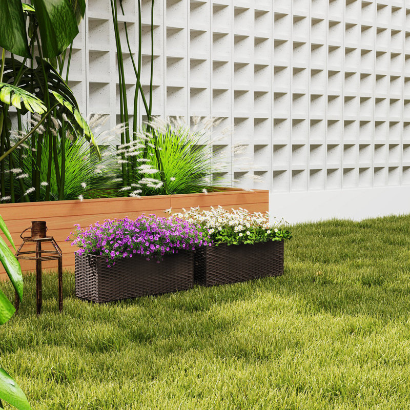 2 Pack 20 Inch Railing Planter Box, Hanging Flower Pots, Brown, Brown