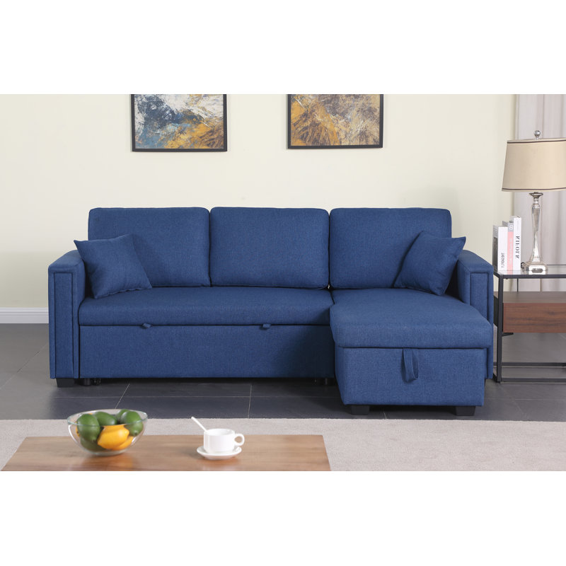 Dishaan Convertible Sleeper Sofa with Reversible Chaise, Blue 100% Polyester