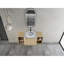 Meuble-lavabo mural avec lavabo d'art en céramique et 2 tablettes de rangement, porte à fermeture en douceur, emballage KD, contreplaqué