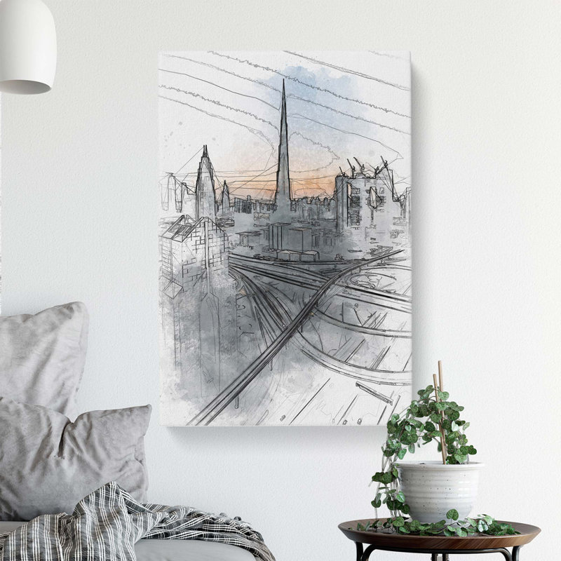 Skyline in Dubai in Abstract - Wrapped Canvas Drawing - Wrapped Canvas, 50cm H x 35cm W x 3cm D