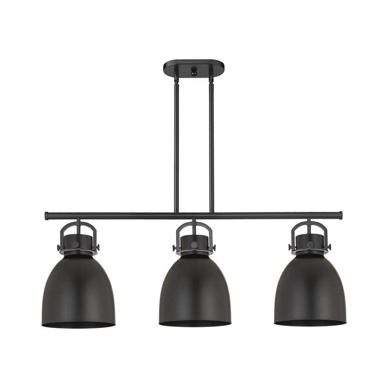 Luminaire suspendu pour îlot de tige en métal 3 lumières 10 po Newton, Noir mat, Noir mat