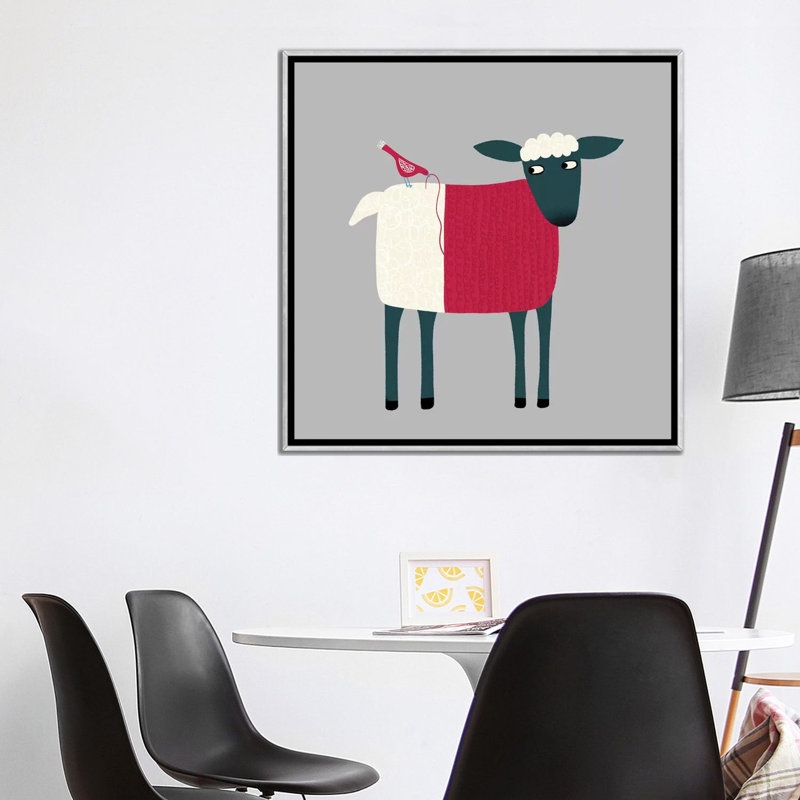 «Sheepish» par Nic Squirrell - impression, Toile avec cadre argenté, H 37 po x l 37 po x P 1,5 po, Pas de tapis