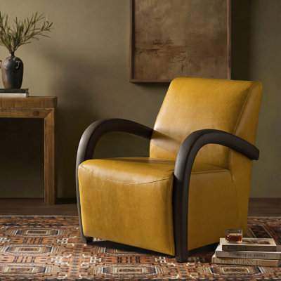  Peru 26.5"W Modern Napa Full Top Grain Genuine Leather Armchair with Unique Arms