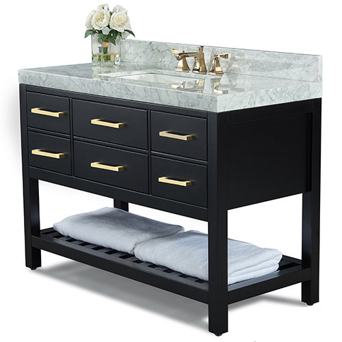 Elizabeth 48'' W Single Vanity, Carrara White, Gold, Black Onyx