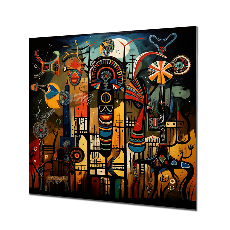 «Abstract Sub-Saharan Landscape - Art africain», reproduction d'art sur toile encadrée, Métal métal, H 16 po x l 16 po