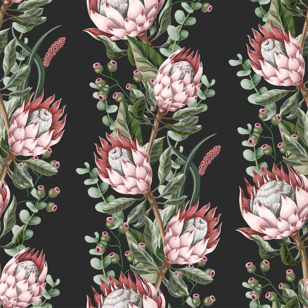 Protea Blumen, Sukkulenten und Eukalyptus - Grafik auf Leinwand