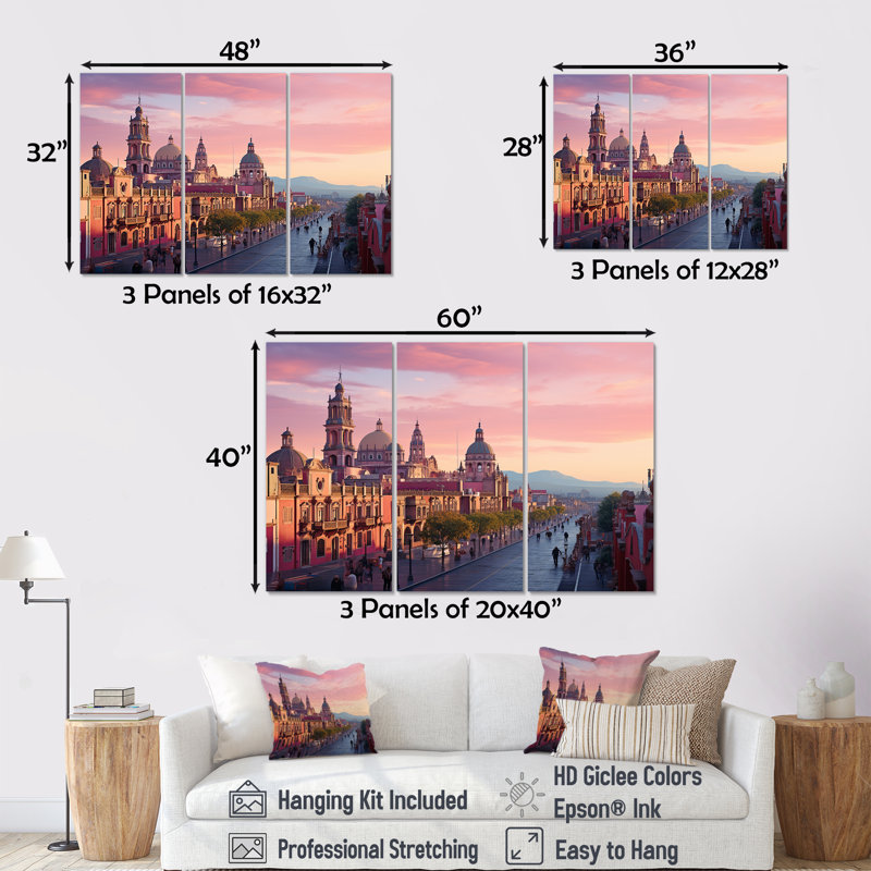 Zocalo, Mexique, paysage, ensemble d'art sur toile, Toile tendue, H 40 po x l 60 po x P 1 po