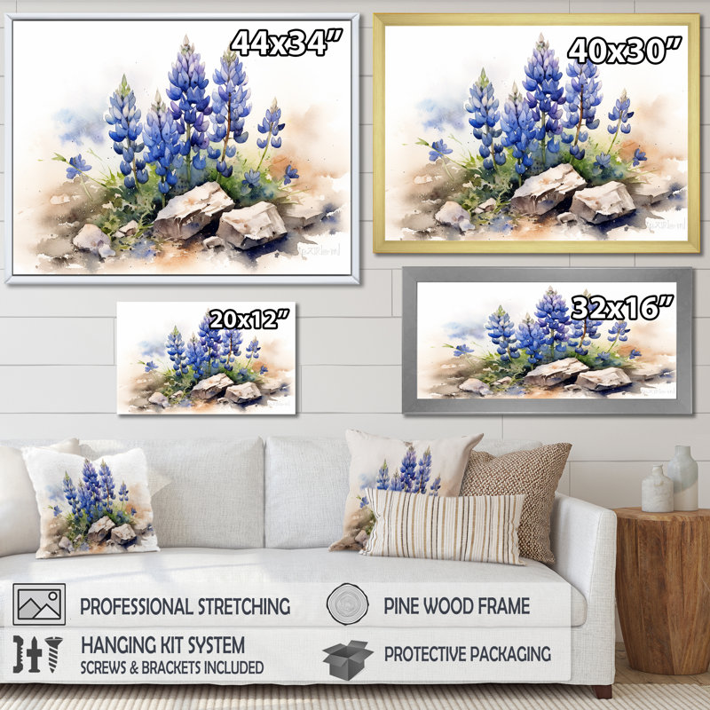 Lavande lys dans les Alpes sur toile, Cadre simple noir, H 12 po x l 20 po x P 1 po