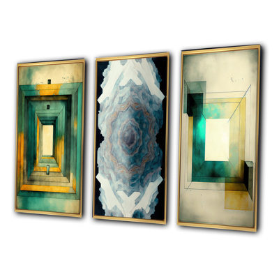 Sacred Geometry In Vintage Colour Tones - Modern Geometric Art Set Of 3 Pieces