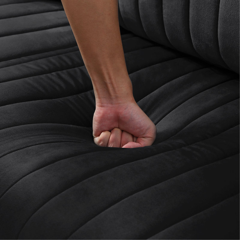 Canapé de salon en velours capitonné à combiner avec canapé modulaire, Noir, noir, noir, noir