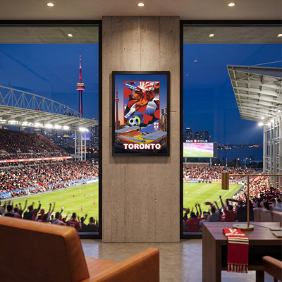 Affiche de la ville hôte de la Coupe du Monde de la Fifa 2026 de Toronto - ville hôte canadienne - cadre en forme de boîte-cadre - verre véritable - 19,5 x 28