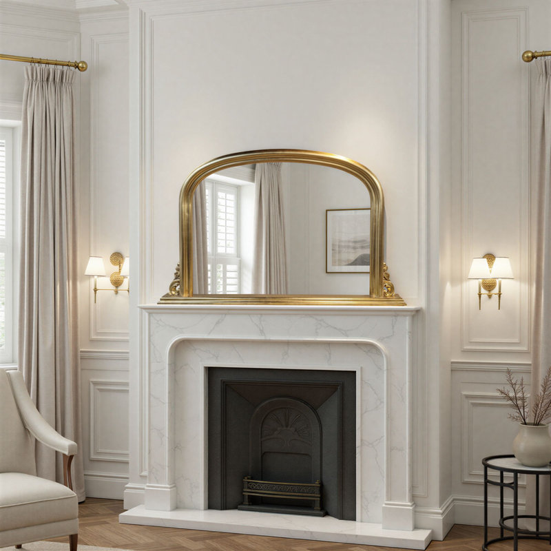 Overmantle Bainum Traditional Arched Mirror, Gold