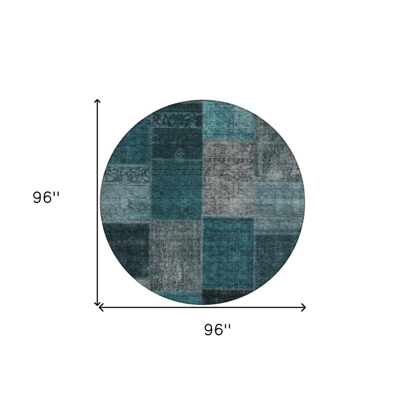 Tapis extérieur lavable 8 pi bleu sarcelle et gris anthracite