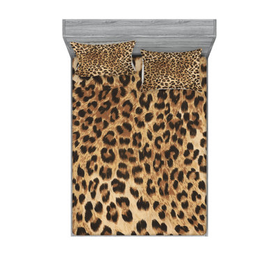 Ambesonne Leopard Print Fitted Sheet & Pillow Sham Pale Brown and Black