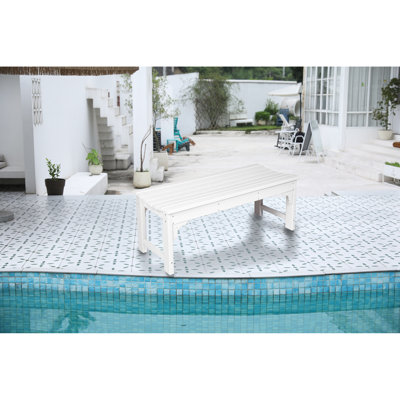 Patio Bench With Wood Texture - All Weather , Protected, White, 500Lbs Capacity, , Easy To Assemble For Garden Backless Texture, Materials, Assembly Any Outdoor Area