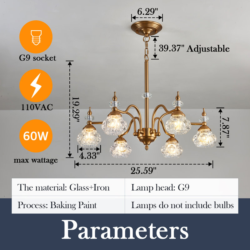 Harjeevan 6 - Light Antique Brass Dimmable Chandelier with Glass Globe