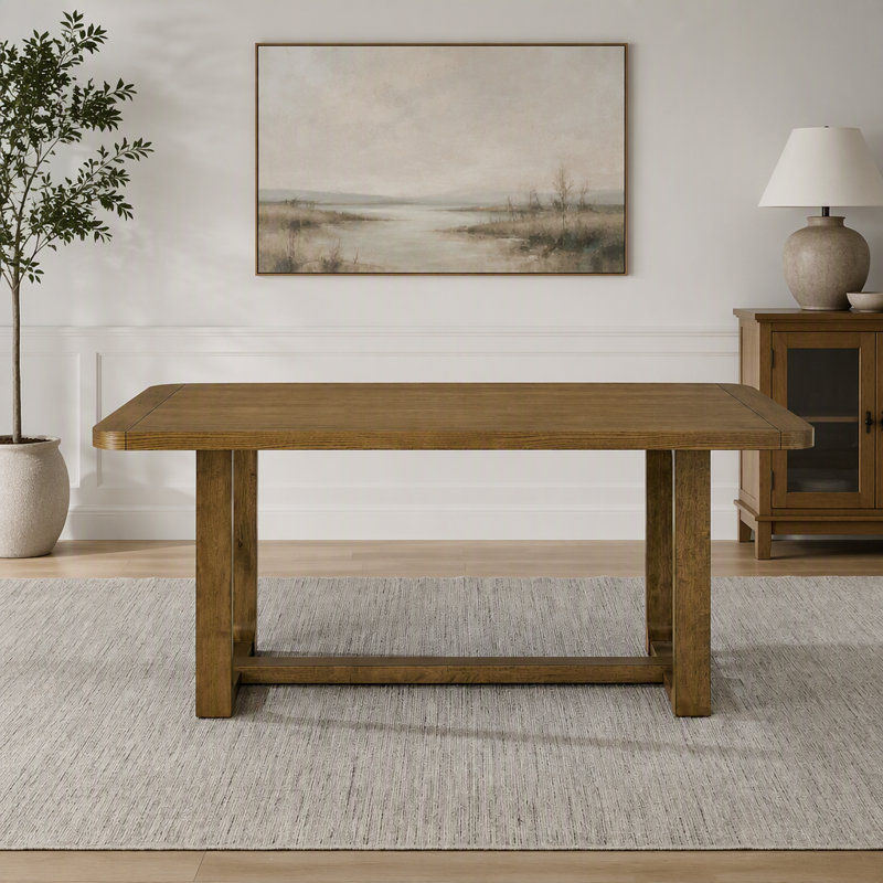 Table de salle à manger Parker en chêne clair avec piètement à tréteaux, durable et polyvalente pour les intérieurs rustiques modernes