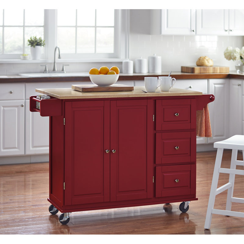 Hardiman 53.75" Kitchen Island with  Locking Wheels, Red