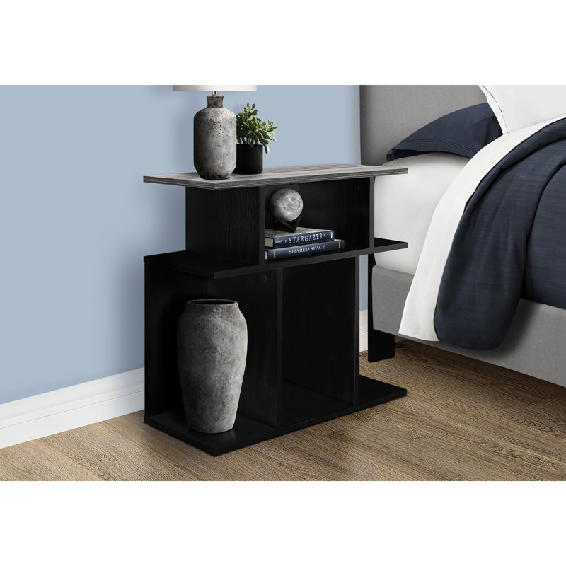 Table de chambre à coucher contemporaine avec 6 tablettes - stratifié noir et gris, style moderne pour le salon