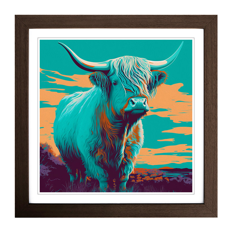 Highland Cow Pop - Single Picture Frame Print on Wood, Walnut