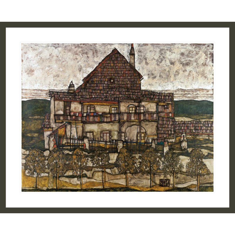 Maison avec toit en bardeaux (vieille maison II) par Egon Schiele - Estampe numérique encadrée, H 33,5 po x l 41,15 po
