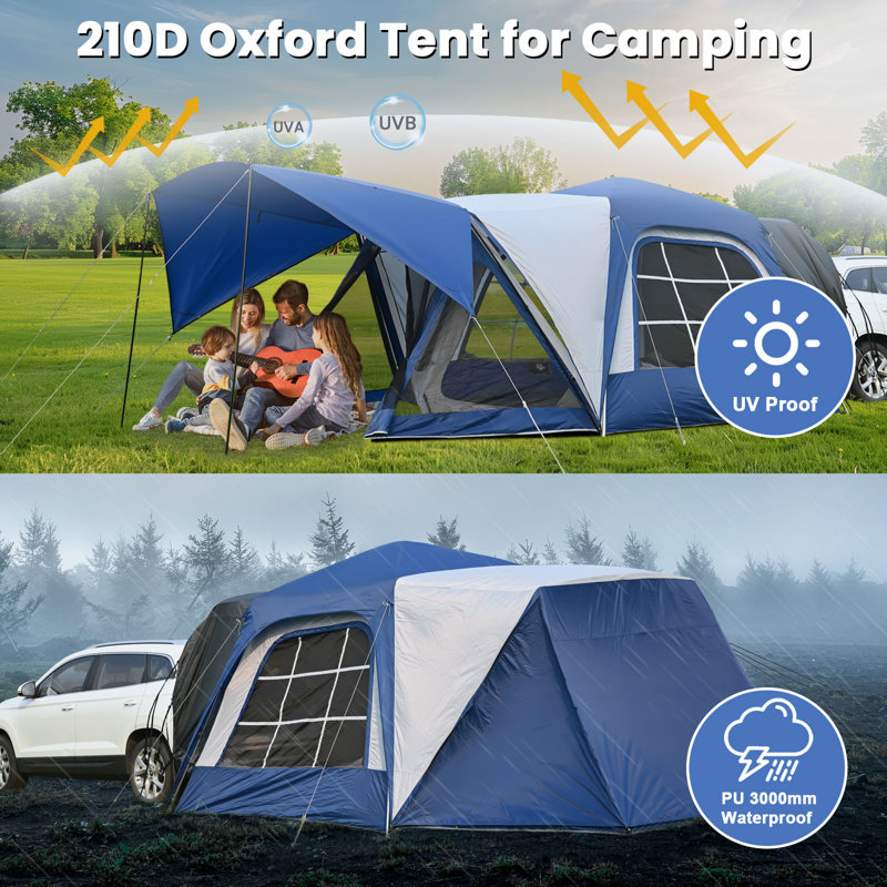 Suv Tent For Camping,6-Person Car Camping Tent, Easy Set Up Tent With Porch And Storage Bag, White/Navy