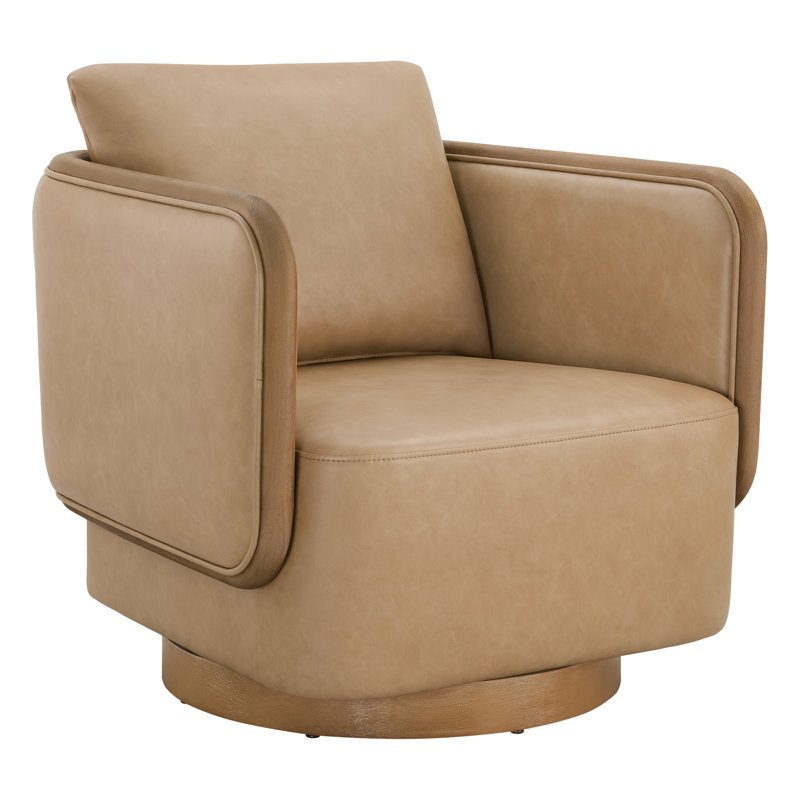 Fauteuil d'appoint rembourré et pivotant en cuir, Beige