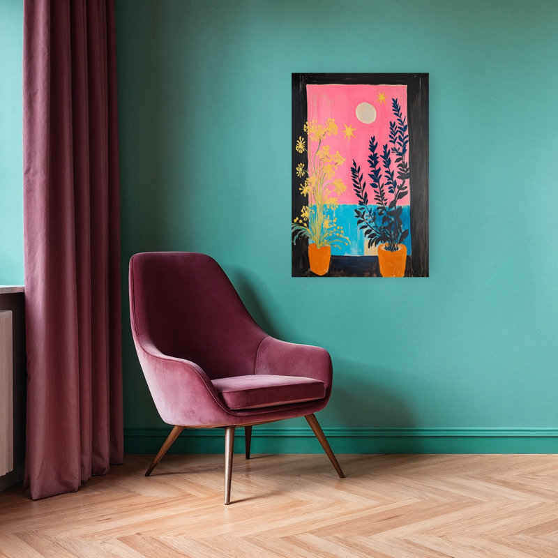 «Dreamy Night Window Colorful Dreamy Vibrant Flower Landscape», reproduction d'art mural, H 36 po x l 24 po