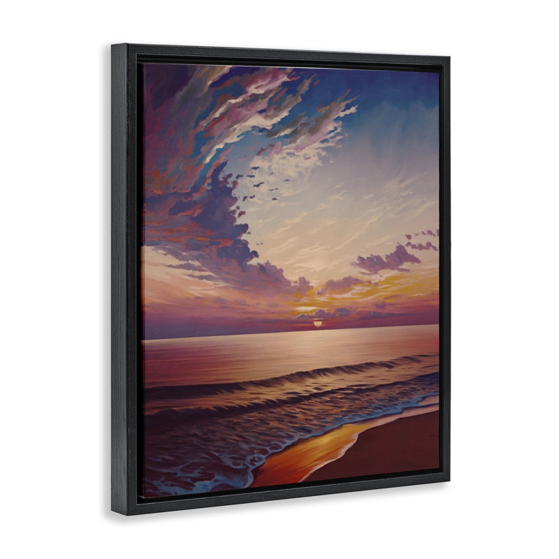 «Fabulous Sunset at Beach» par Svetlana Aleynikova, H 21 po x l 17 po, Cadre flottant noir de jais