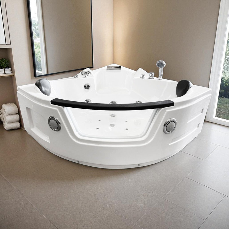 Baignoire tourbillon d'angle blanche avec chauffeur et panneau avant en verre 2 personnes 53 "x 53" MIAMI
