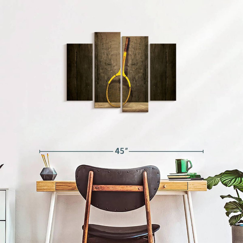 «Vintage Tennis Racket», ensemble de 4 reproductions sur toile par 4 pièces d'Ivan S, H 22 po x l 36 po x P 1 po