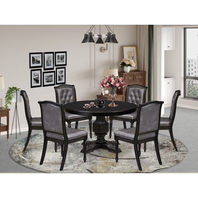 989F7B036D114A6FA7FFF6B9F8216AC3 7-Pc Kitchen Table Set with 6 kitchen chairs & A Dining Table, Sand Blasting Black