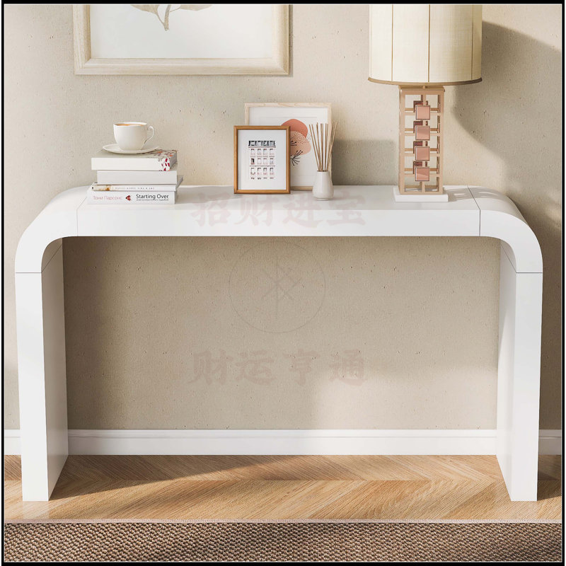 Table d'entrée minimaliste en acacia avec deux pieds, design élégant et élégant, Blanc