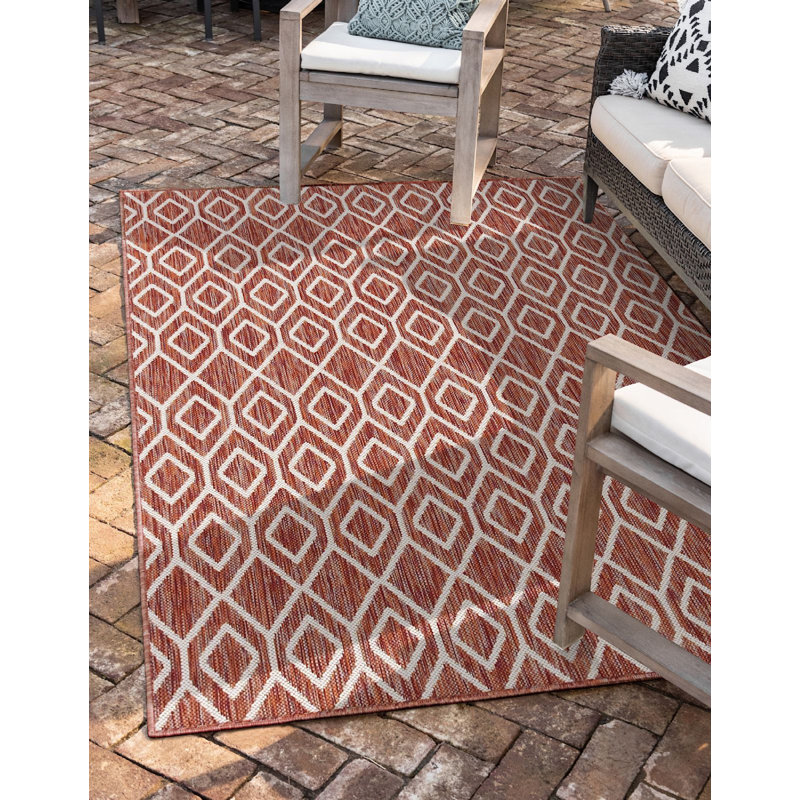 Yettem Abstract Indoor / Outdoor Rug, Rectangle 6' x 9', Red