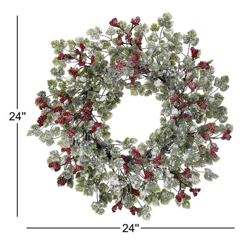 Mini couronne de feuilles et de baies imperméable et givrée 24 po