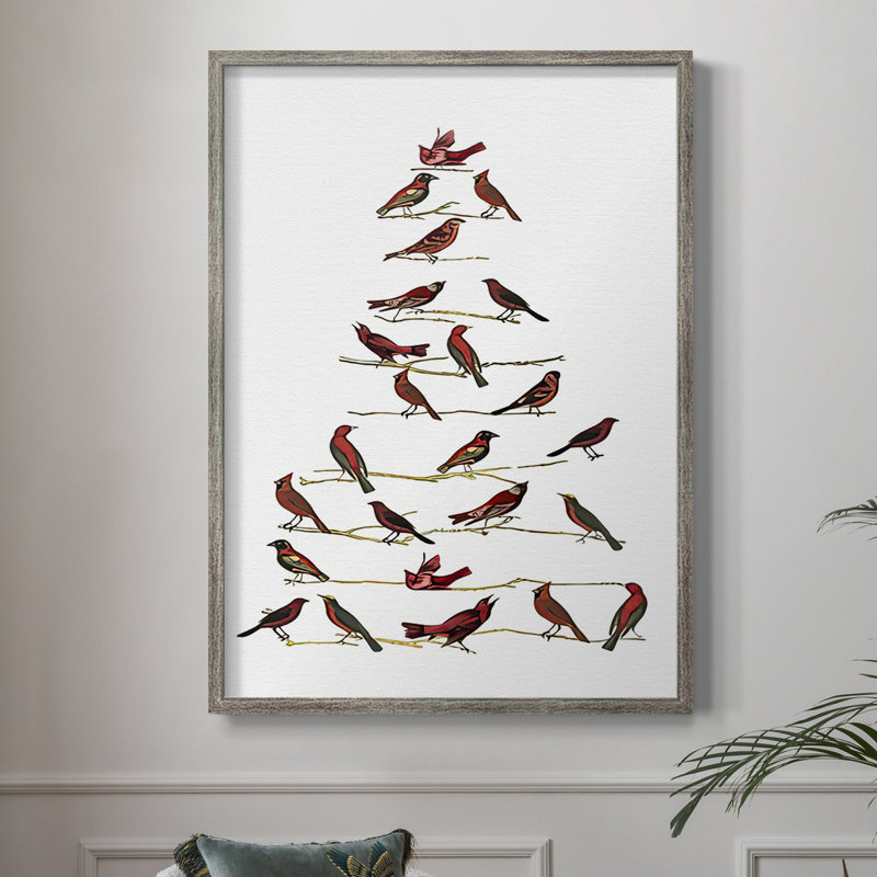 Red Bird Christmas Collection B, reproduction encadrée - bois massif, H 15 po x l 12 po