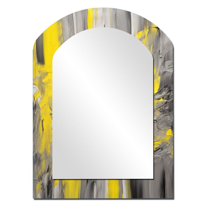 Mustard Yellow And Vivid Gray IV - Abstract Arch Decorative Mirror, Yellow Asymmetrical Wall Mirror, Printed Metal Art