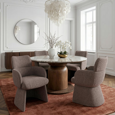 Modern Solid Wood and Marble and Fabric 5pc Dining Set - Walnut and Brown