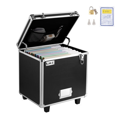 Boîte de rangement portable pour dossiers, taille de coffre interne de 15,6 x 12,6 x 15 pouces, étui de rangement mobile verrouillable avec poignée télescopique, étui à dossiers à tirer pour la maison de bureau, les bureaux, les hôpitaux, les Banques