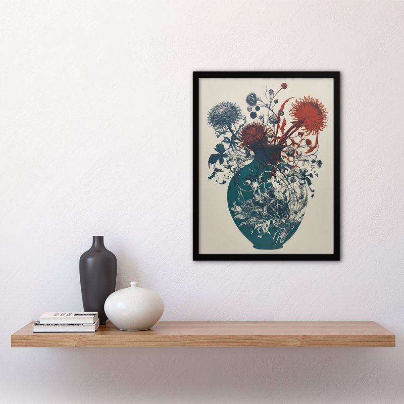 Alaiah Abstract Thistle Flowers Teal Blue Red Scottish - Single Picture Frame Print
