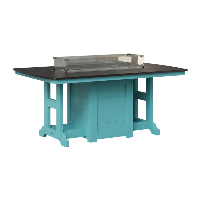 Berlin Gardens Garden Classic 72″ Fire Pit Dining Table, Hammered Top Black with Aruba Blue Base, 31" H x 44" W x 72" D