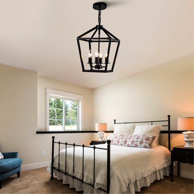 4 - Lanterne noire industrielle, plafond rustique avec douille E12, réglable pour une hauteur personnalisée dans la salle à manger, cage ouverte, ampoule, vestibule suspendu