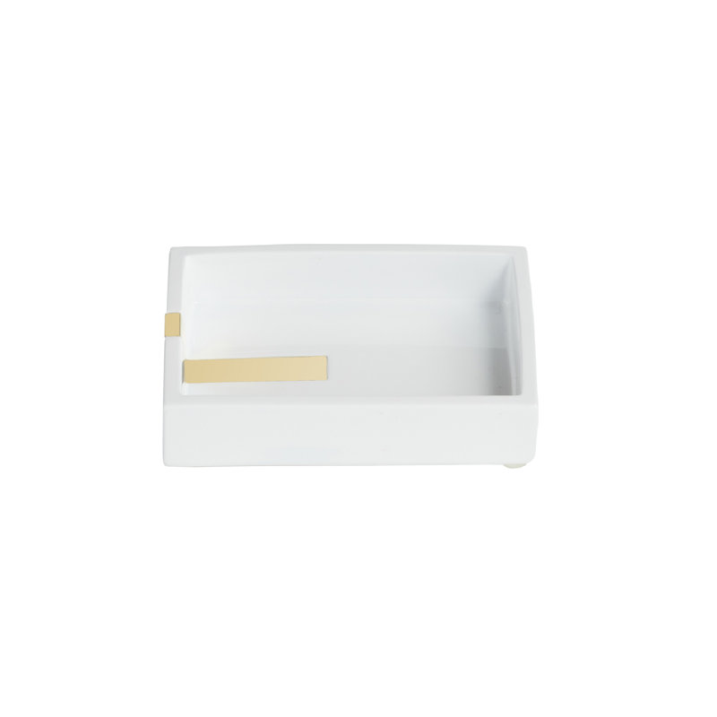 White Plastic Soap Dish with Brass Trim