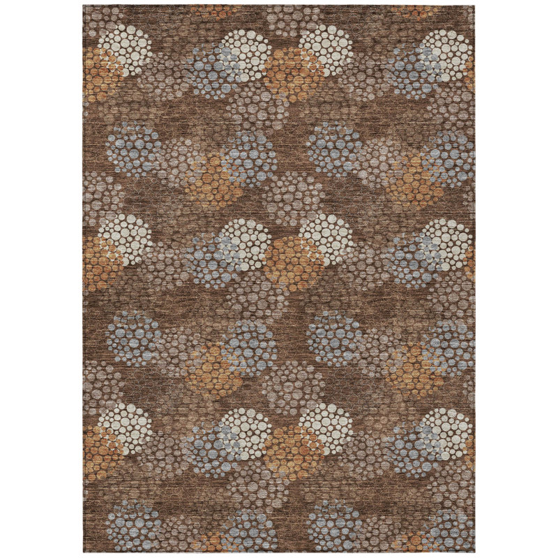 Tapis intérieur lavable à pois brun et ivoire 5 pi x 8 pi