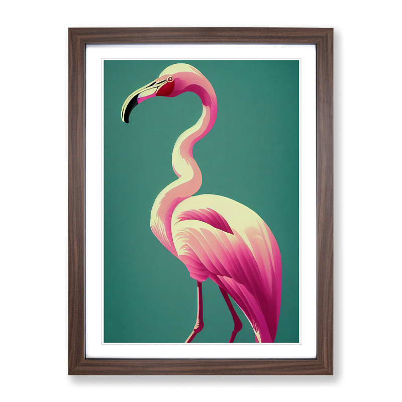 Dashing Flamingo - Single Picture Frame Print, 64cm H x 46cm W x 2cm D, Walnut