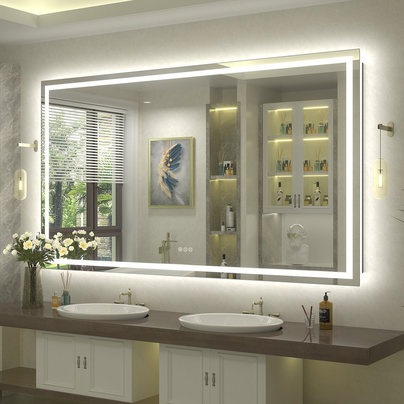 Miroir de salle de bain / de meuble-lavabo à DEL en verre trempé anti-buée certifié UL - Basics by Wayfair ™, 68 po x 38 po