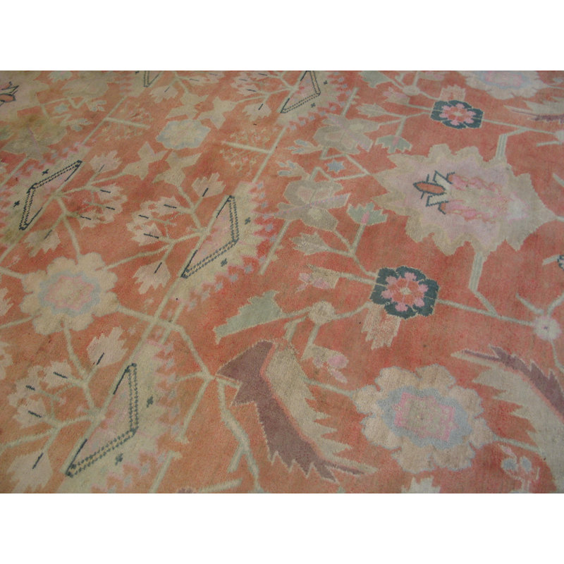 Beautiful Soft Coral Color Antique Tribal Design Cotton Agra Square Room Size Rug