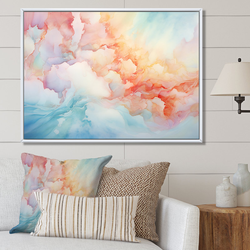 Nuage, lever de soleil, encre alcool, paysage - nuages, décoration murale, Cadre naturel flottant, H 24 po x l 32 po