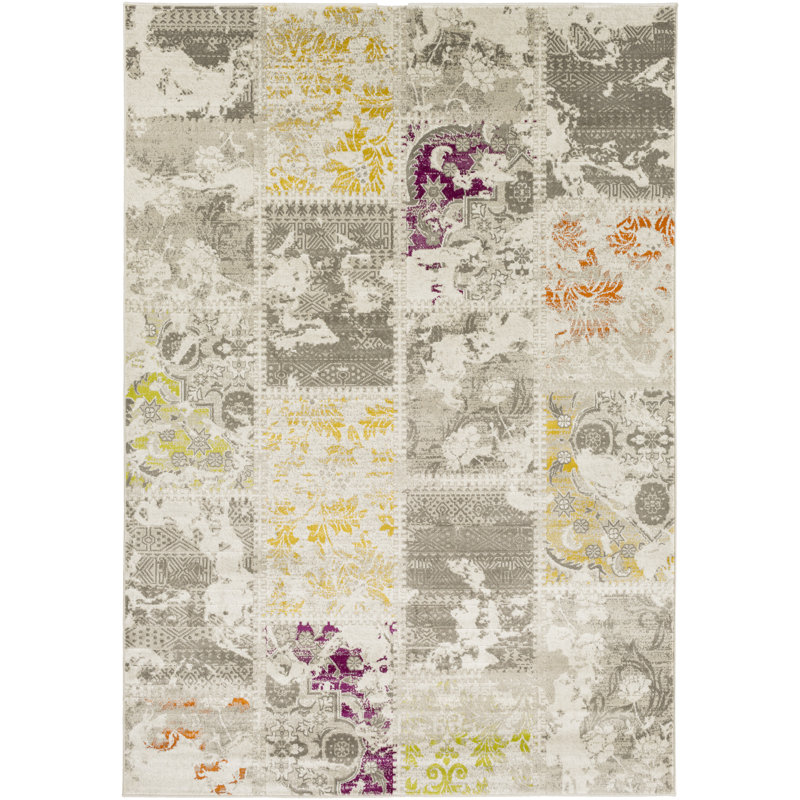 Tapis à motif géométrique gris Ayako, Rectangle 7 pi 6 po x 10 pi 6 po