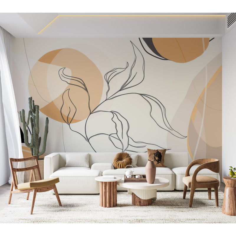 Murale abstraite pelez et collez - ligne abstraite paysage, L 124 po x l 173 po